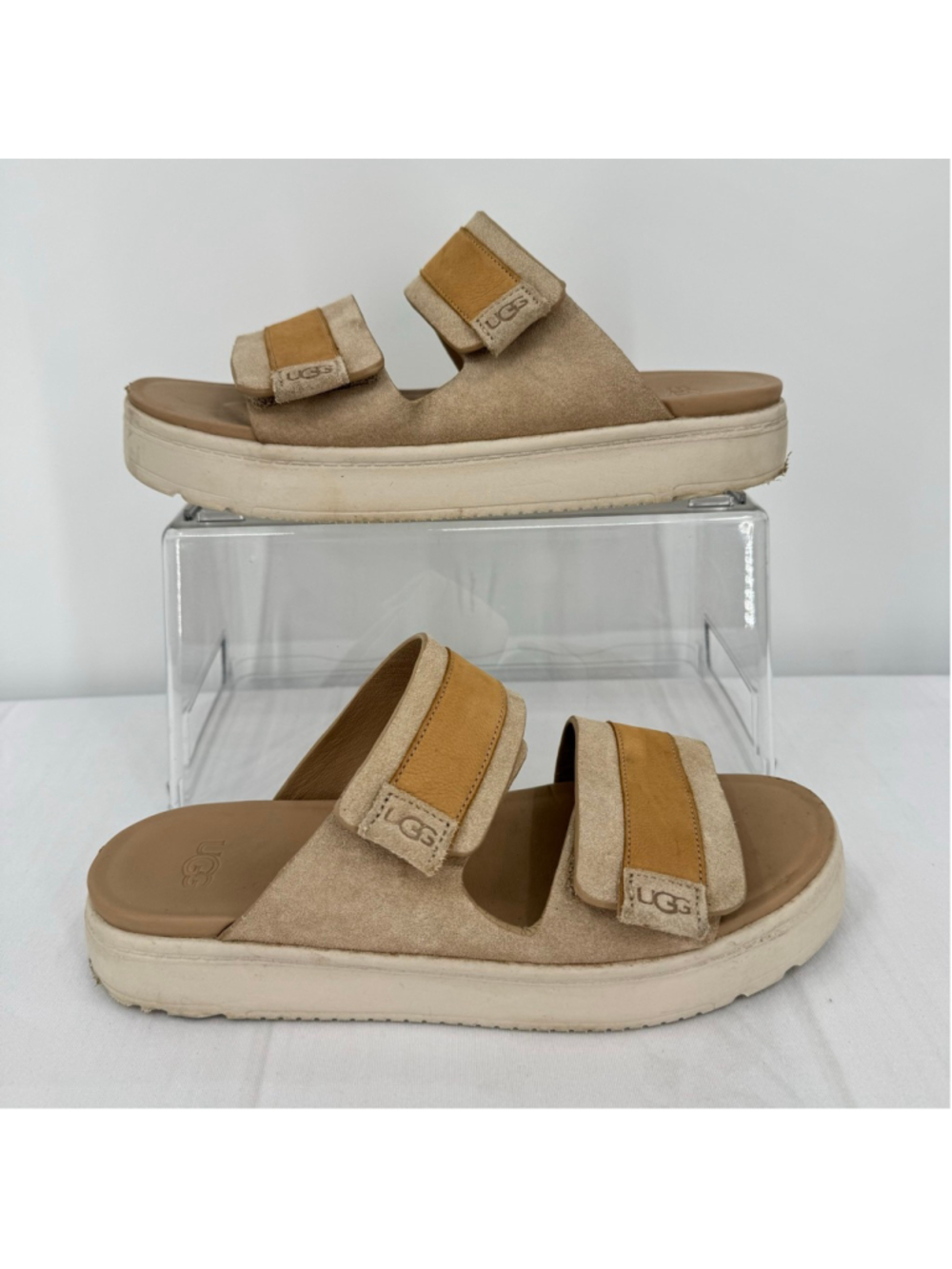 UGG Beige Suede Dual-Strap Slide Sandals - Picture 3 of 13